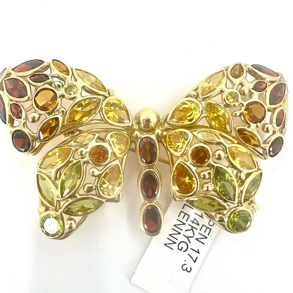 14K Yellow Gold (not plated) Yellow Filigree Butterfly Brooch and Pendant - Picture 5 of 5
